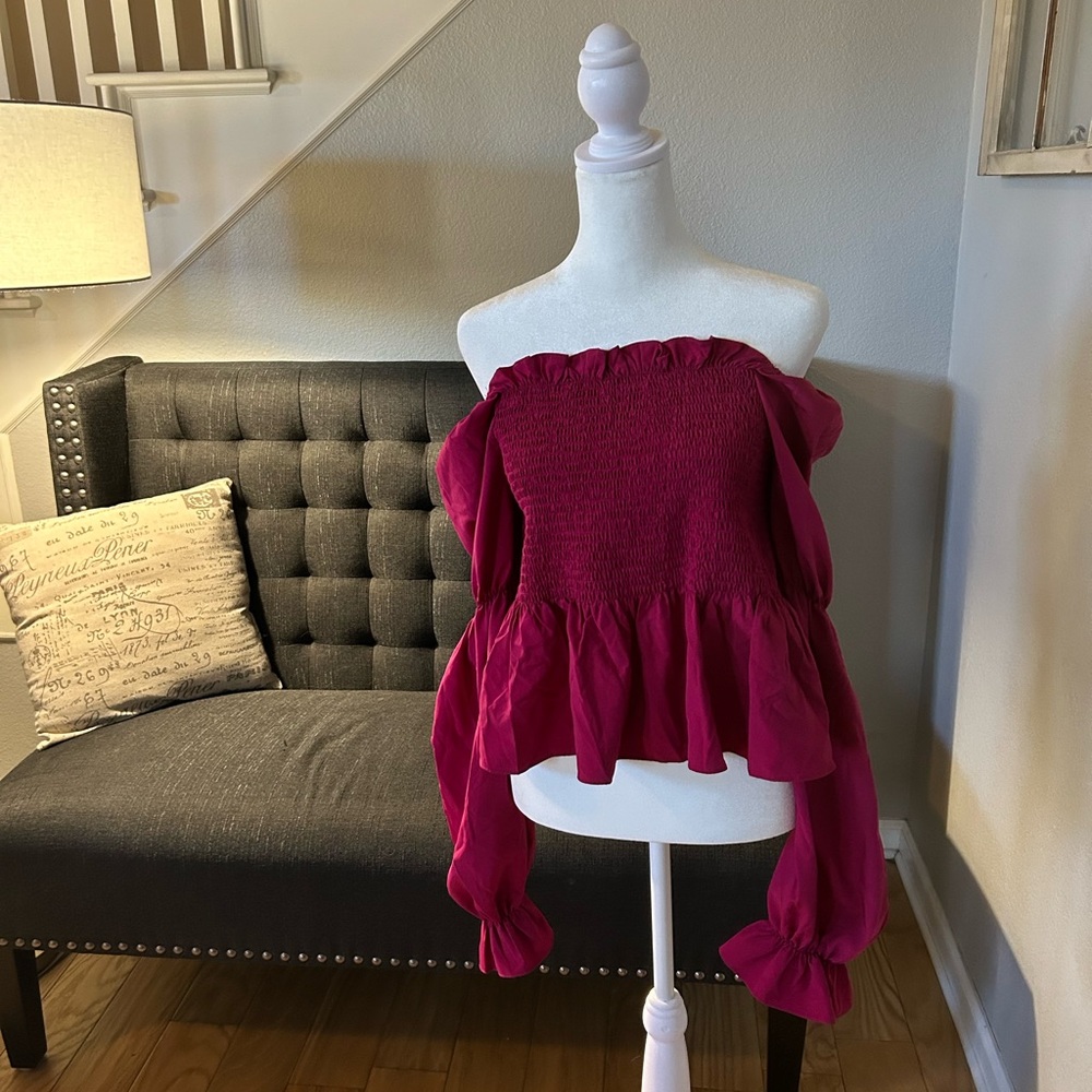 Off shoulder smocked blouse